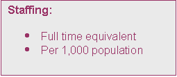 Text Box: Staffing:

	Full time equivalent
	Per 1,000 population
