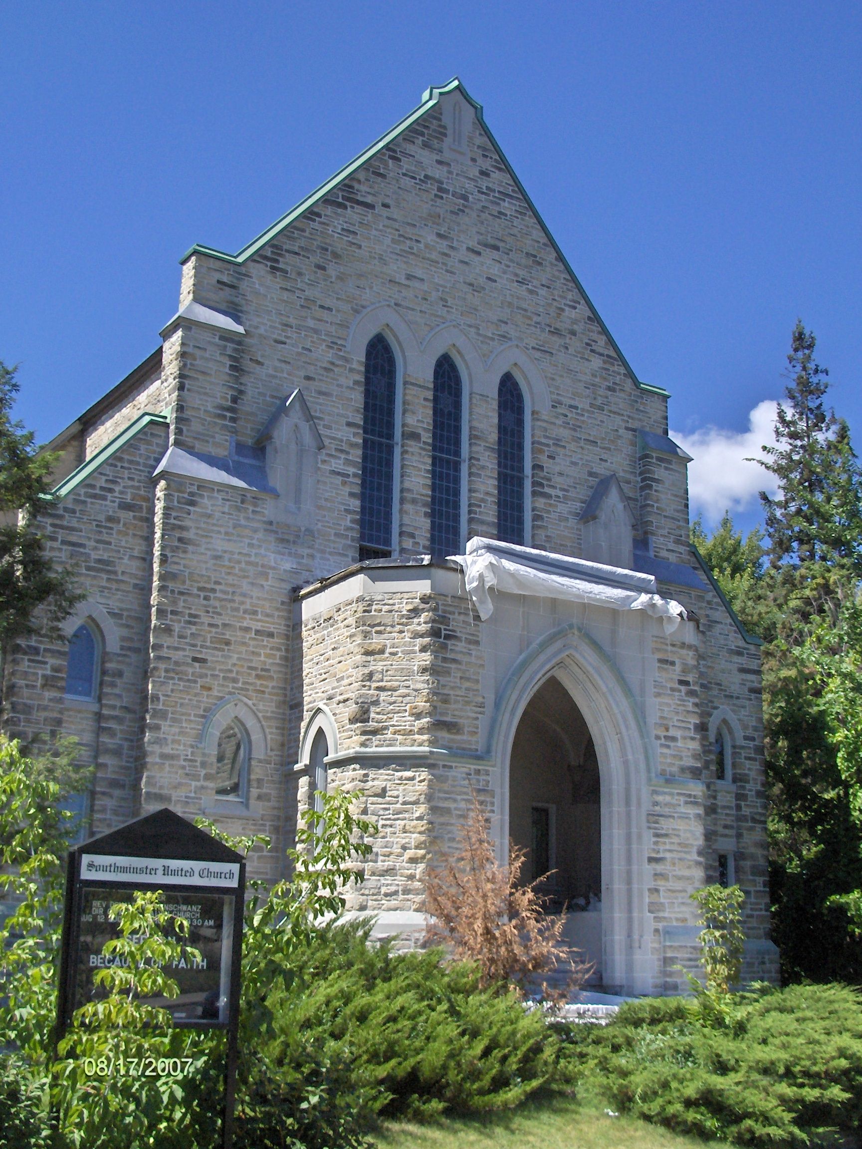 Exterior view of an English Gothic Revival style church built in 1931.